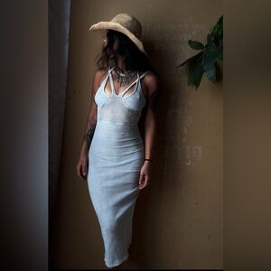 Zhinh - Axis Dress Light grey/blue reversible  Ribbed Dress- 100% cotton- New